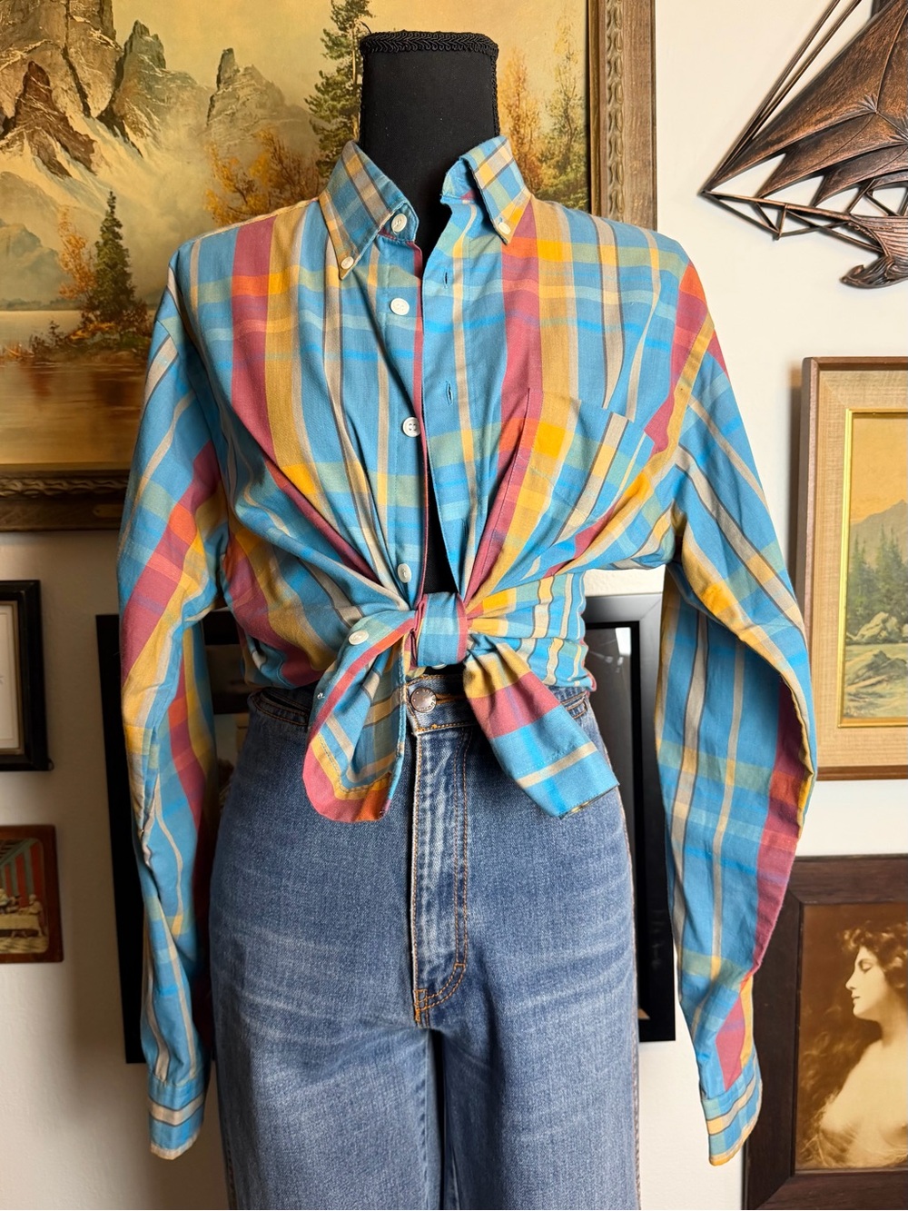 Vintage 1980s  Levi's Colorgraphs Plaid Button-Up Shirt Men's M - Women's L